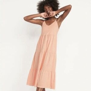 NWT Women's 3X Old Navy Back Tiered Slub-Knit Midi Cami Swing Dress in Peach